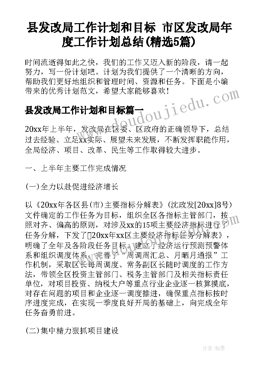 县发改局工作计划和目标 市区发改局年度工作计划总结(精选5篇)