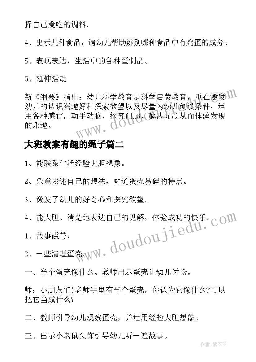 大班教案有趣的绳子 大班科学课教案及教学反思有趣的鸡蛋(精选5篇)