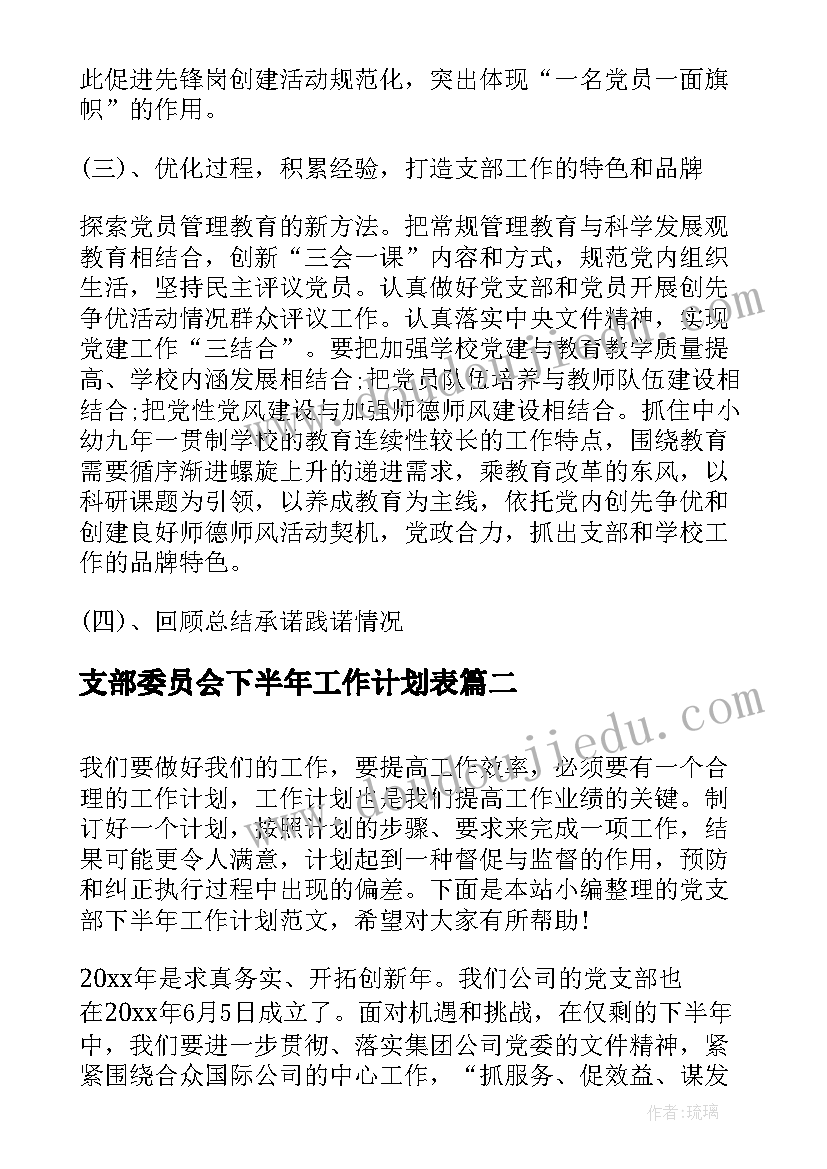 支部委员会下半年工作计划表(模板6篇)