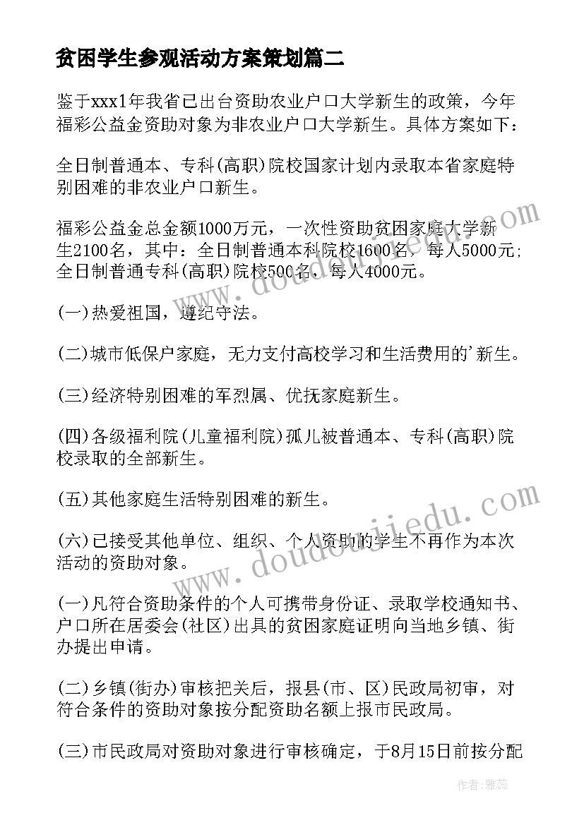 最新贫困学生参观活动方案策划 大学生参观博物馆活动方案(优质5篇)