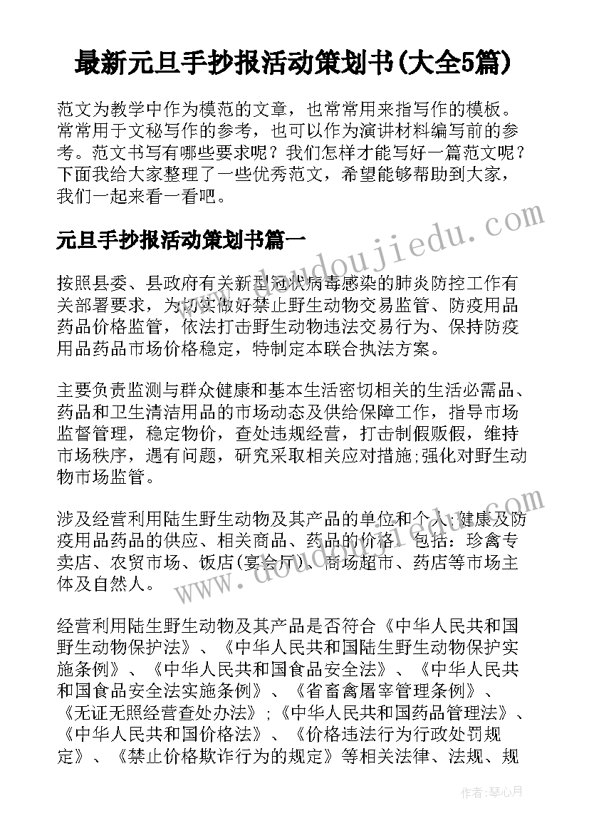 最新元旦手抄报活动策划书(大全5篇)