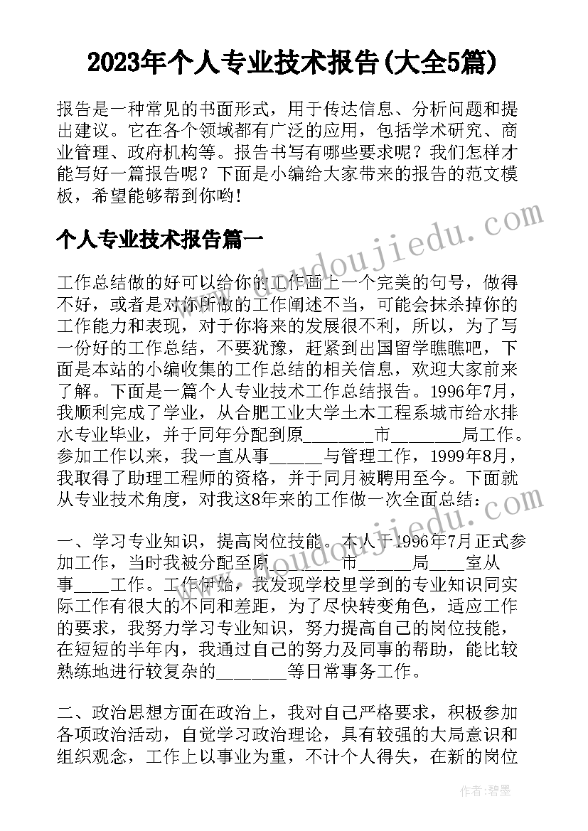 2023年个人专业技术报告(大全5篇)