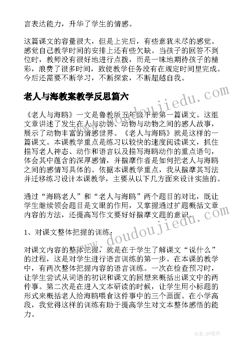 2023年老人与海教案教学反思(精选8篇)