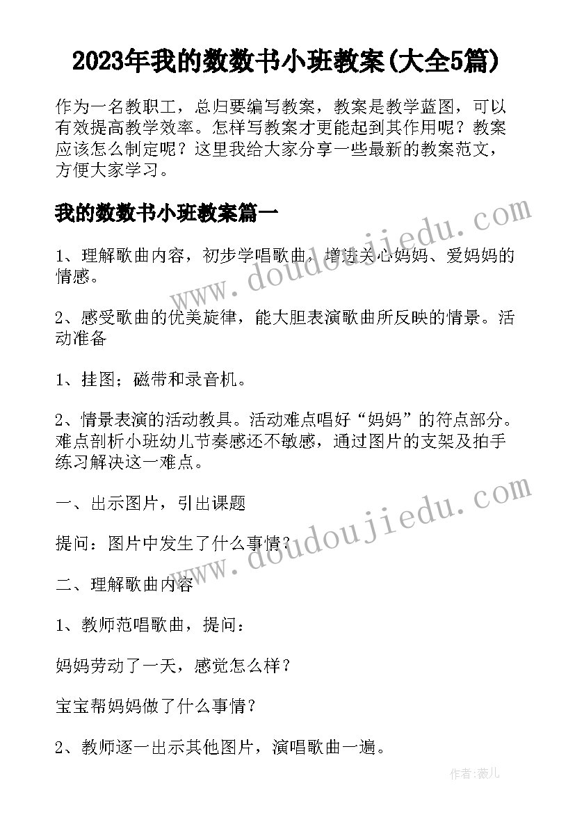 2023年我的数数书小班教案(大全5篇)