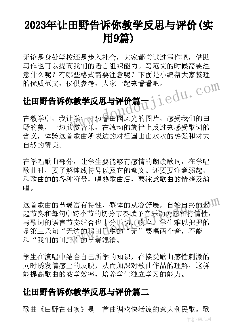 2023年让田野告诉你教学反思与评价(实用9篇)