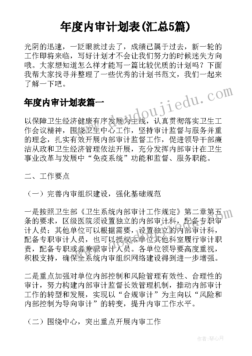 年度内审计划表(汇总5篇)