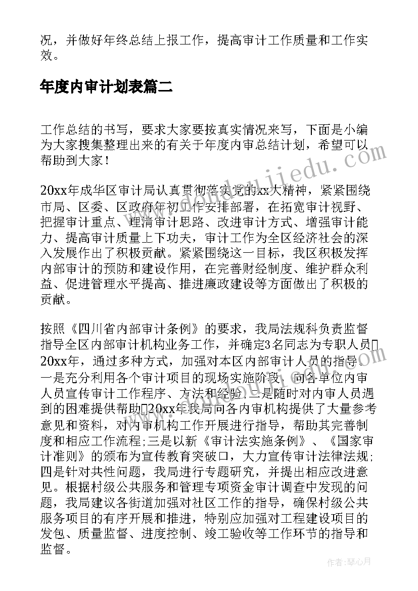 年度内审计划表(汇总5篇)