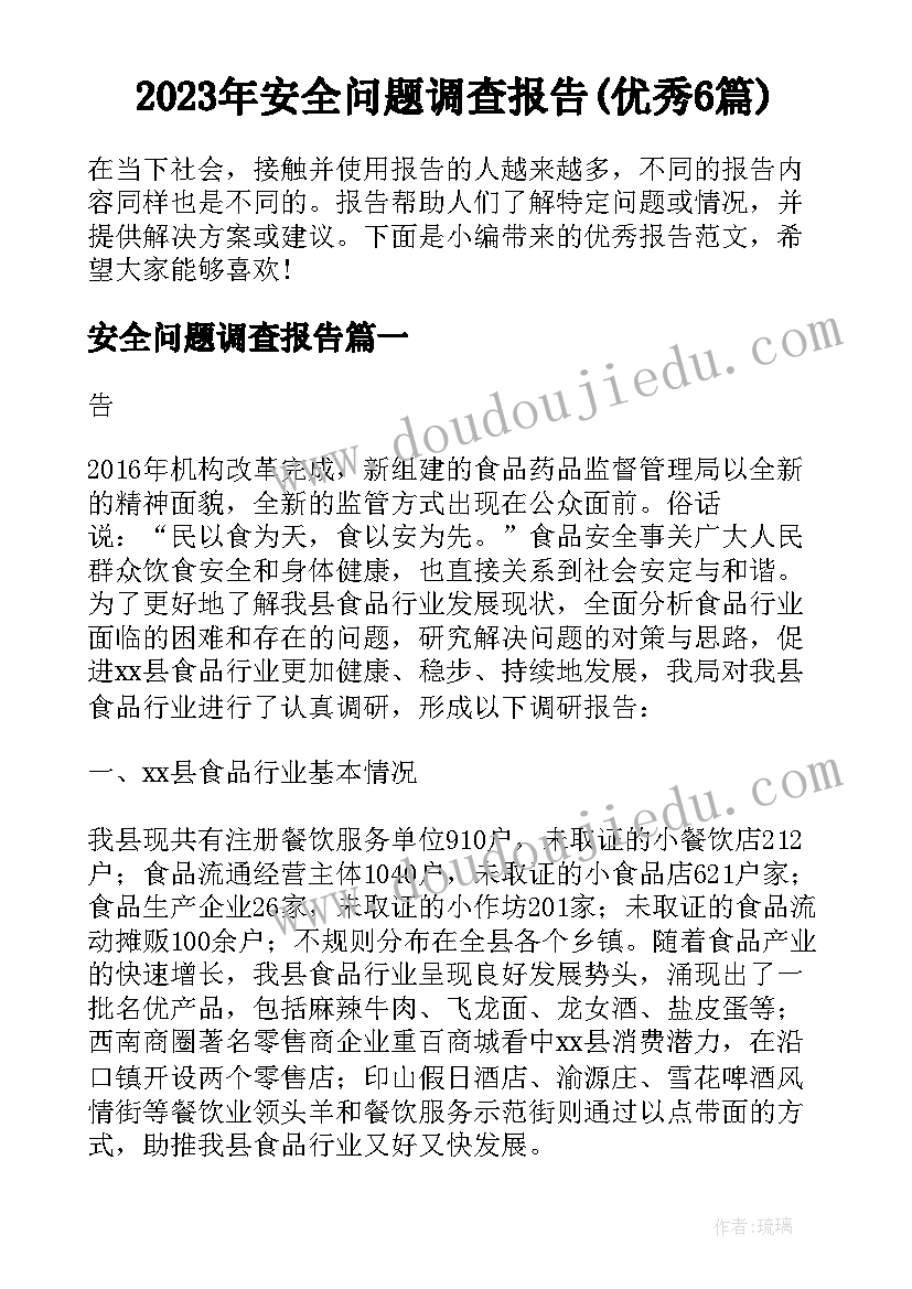 2023年安全问题调查报告(优秀6篇)