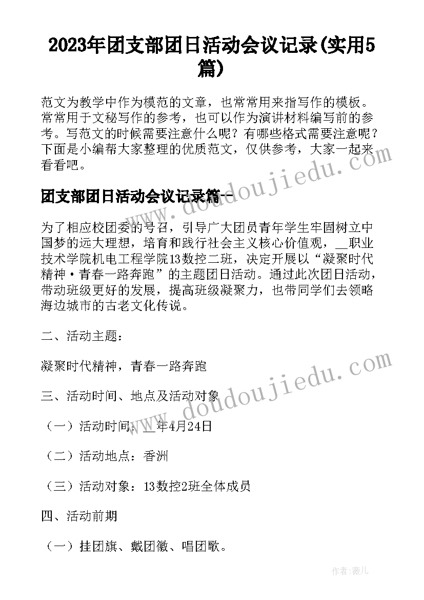 2023年团支部团日活动会议记录(实用5篇)