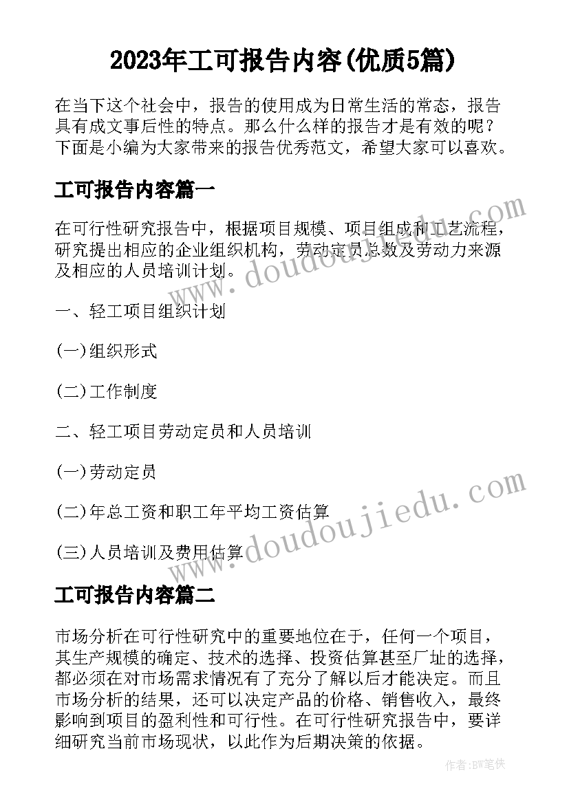 2023年工可报告内容(优质5篇)