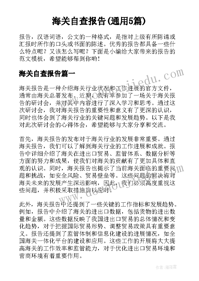 海关自查报告(通用5篇)