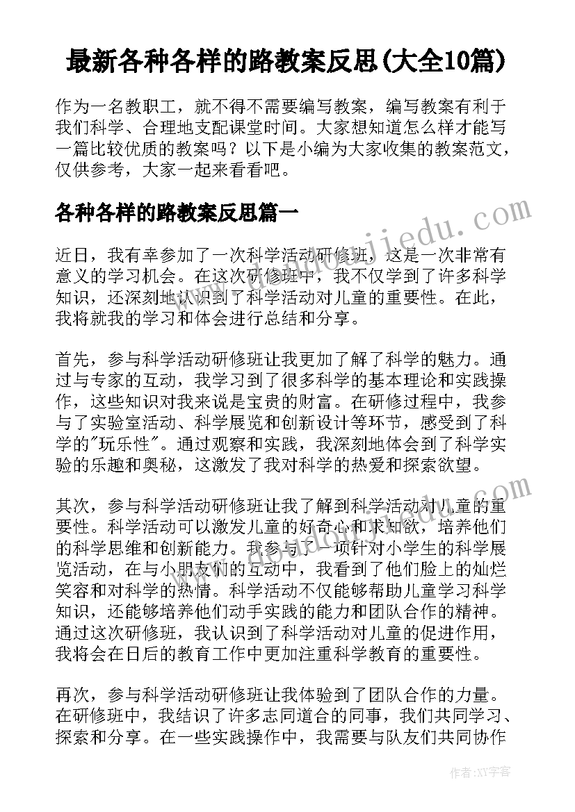 最新各种各样的路教案反思(大全10篇)