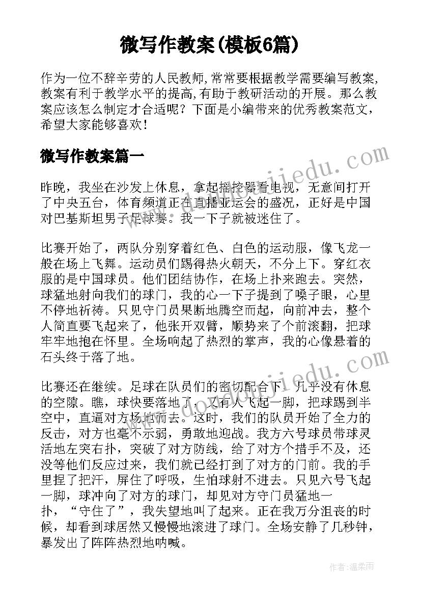 微写作教案(模板6篇)