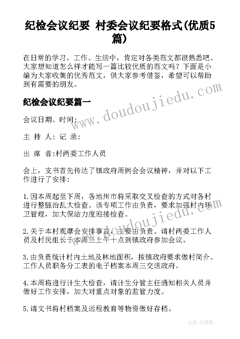 纪检会议纪要 村委会议纪要格式(优质5篇)