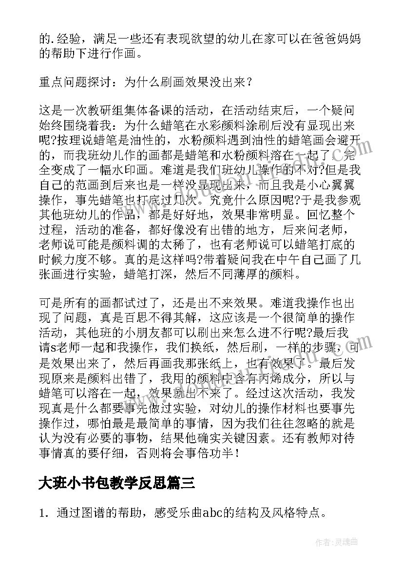 最新大班小书包教学反思(汇总5篇)