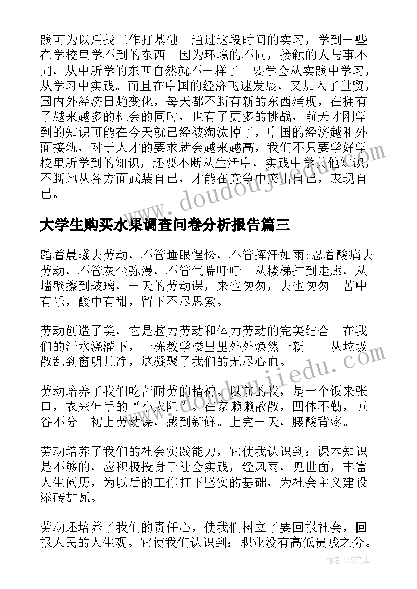 2023年大学生购买水果调查问卷分析报告 大学生实践总结报告(实用6篇)