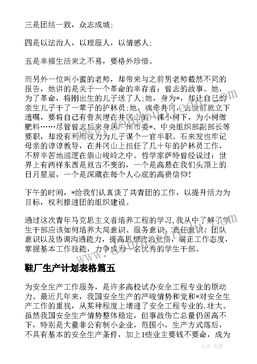 鞋厂生产计划表格(大全5篇)