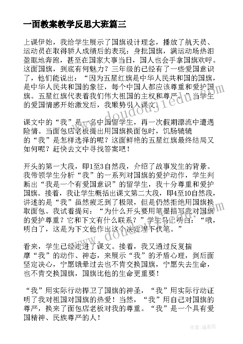 最新一面教案教学反思大班 一面教学反思(精选6篇)