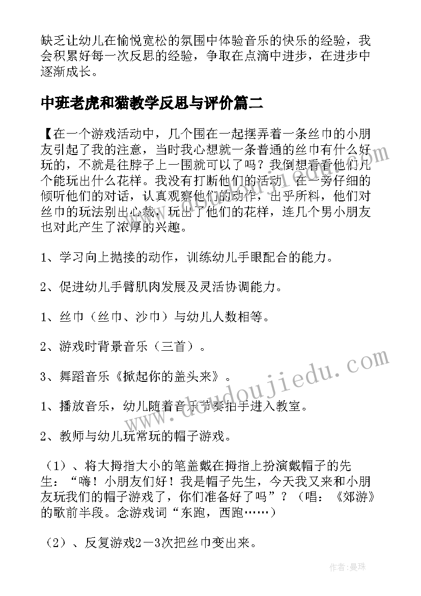 最新中班老虎和猫教学反思与评价 中班教学反思(通用7篇)