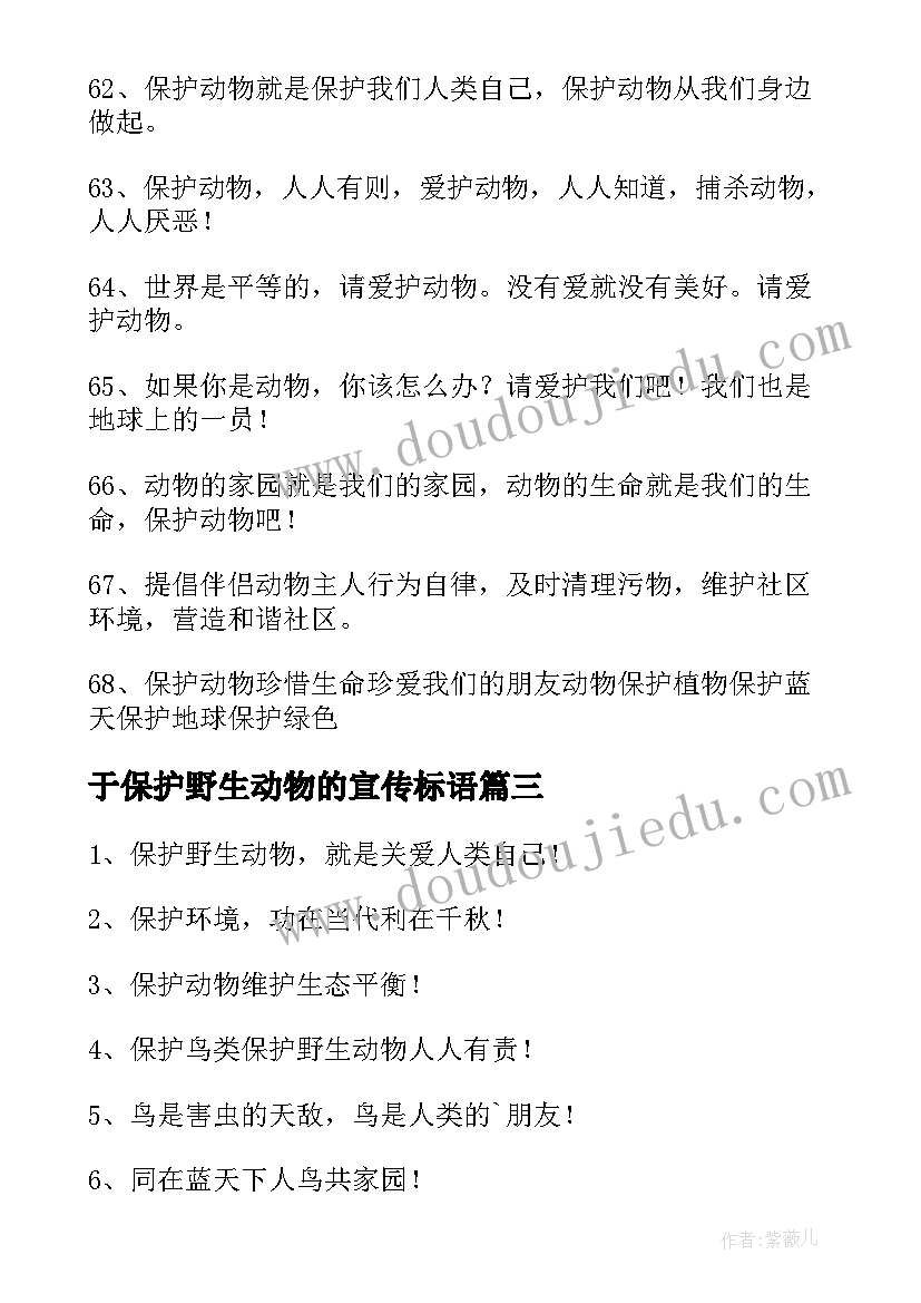 最新于保护野生动物的宣传标语(汇总6篇)