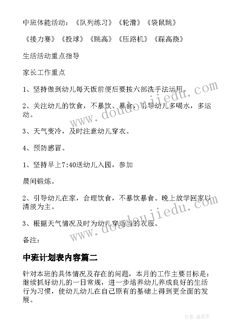 2023年中班计划表内容 中班周教学计划表(优秀7篇)