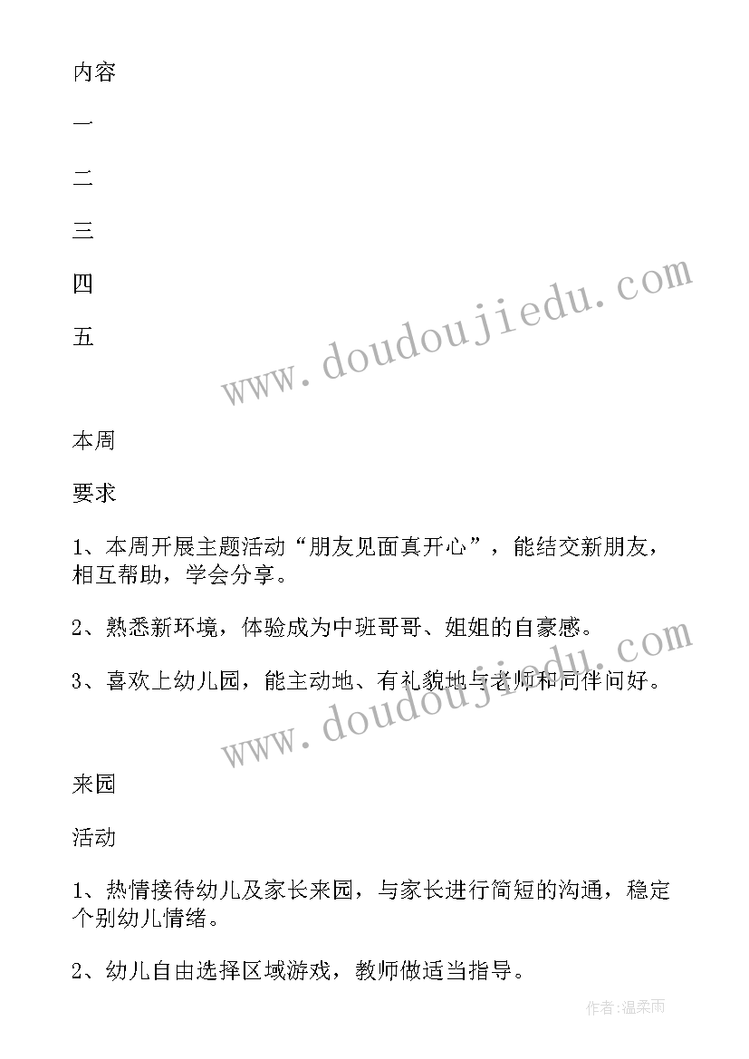 2023年中班计划表内容 中班周教学计划表(优秀7篇)