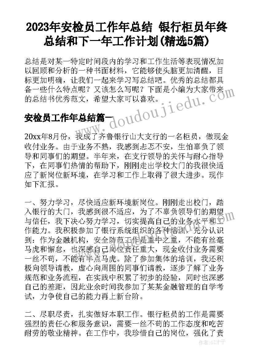 2023年安检员工作年总结 银行柜员年终总结和下一年工作计划(精选5篇)