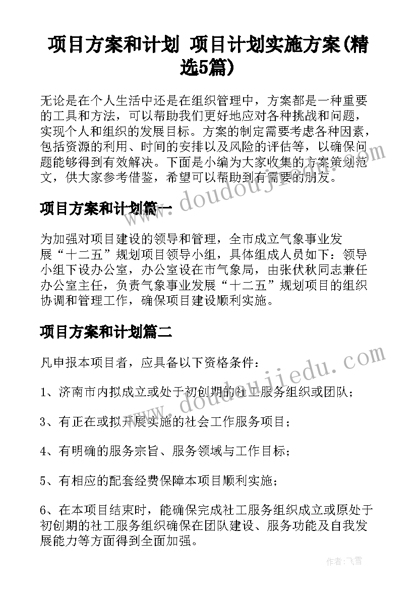 项目方案和计划 项目计划实施方案(精选5篇)