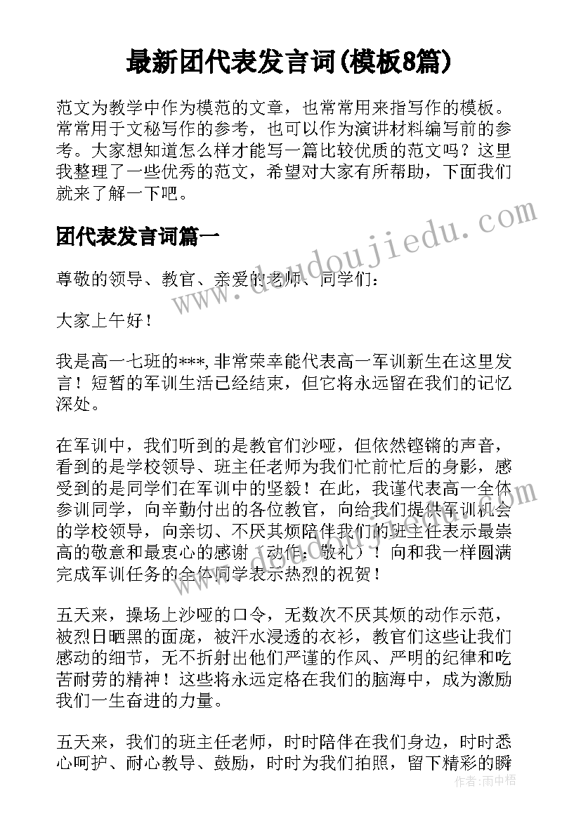 最新团代表发言词(模板8篇)