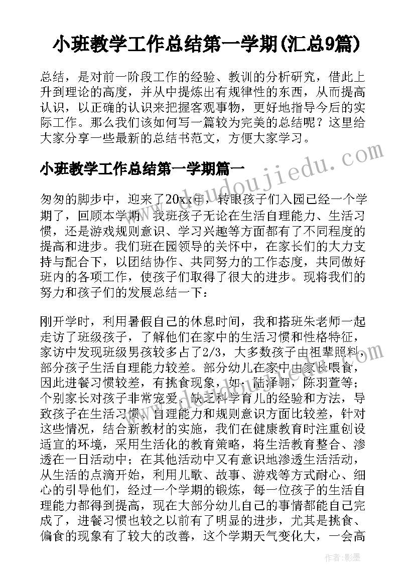 小班教学工作总结第一学期(汇总9篇)