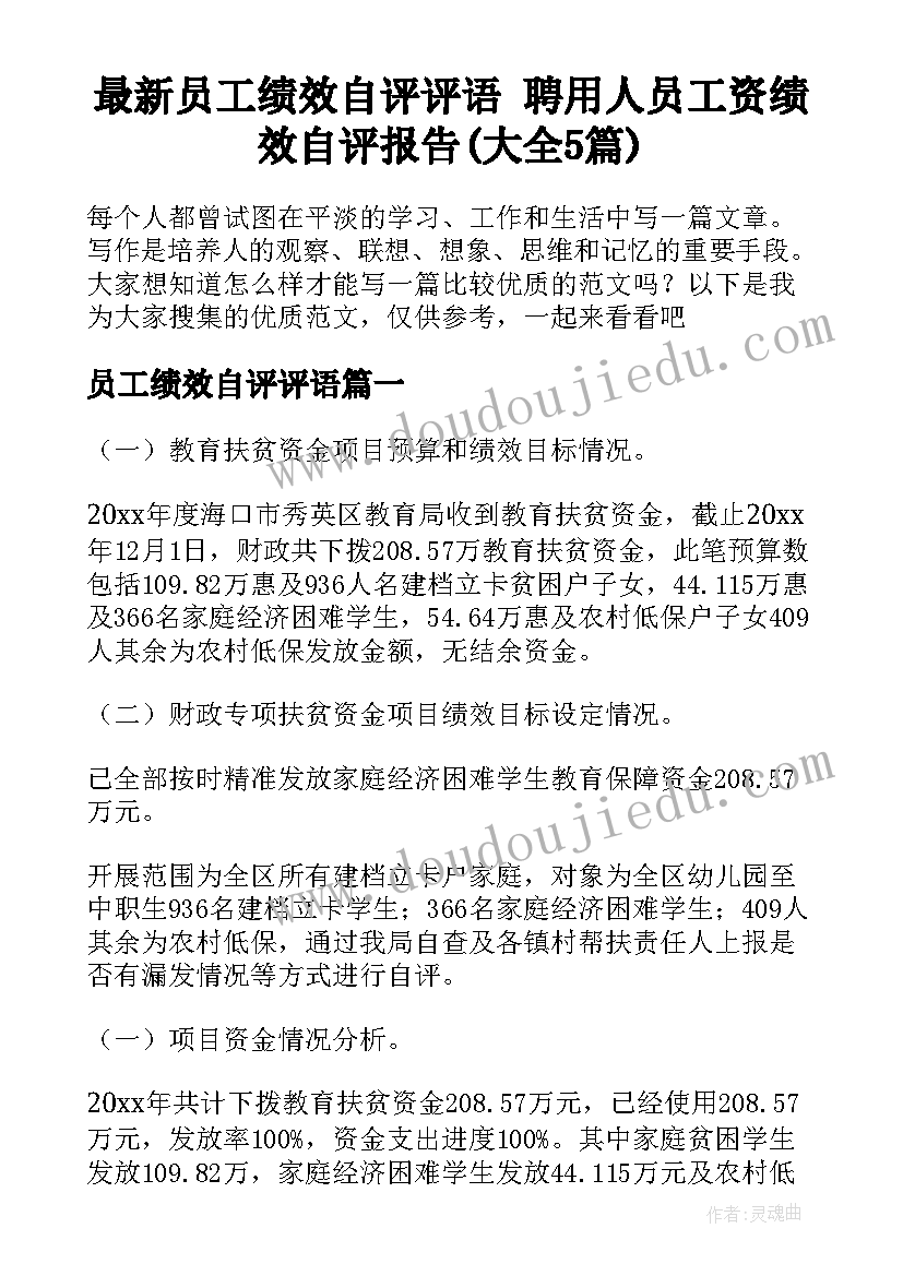 最新员工绩效自评评语 聘用人员工资绩效自评报告(大全5篇)