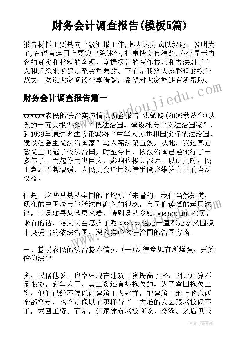 财务会计调查报告(模板5篇)