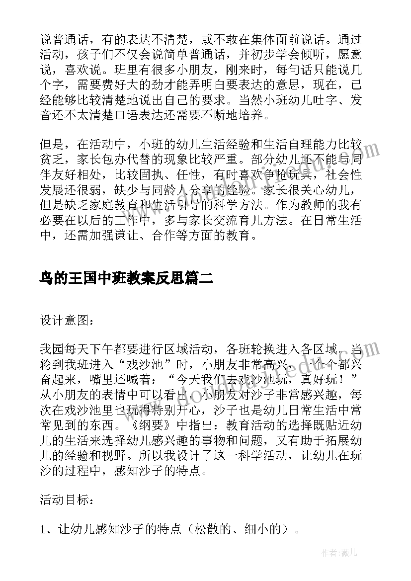 最新鸟的王国中班教案反思(模板6篇)