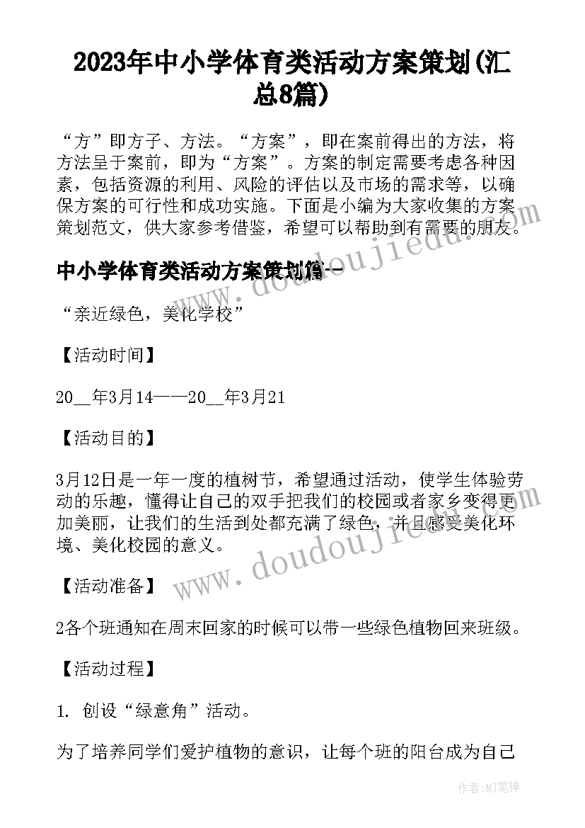 2023年中小学体育类活动方案策划(汇总8篇)