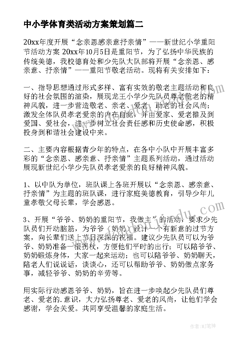 2023年中小学体育类活动方案策划(汇总8篇)