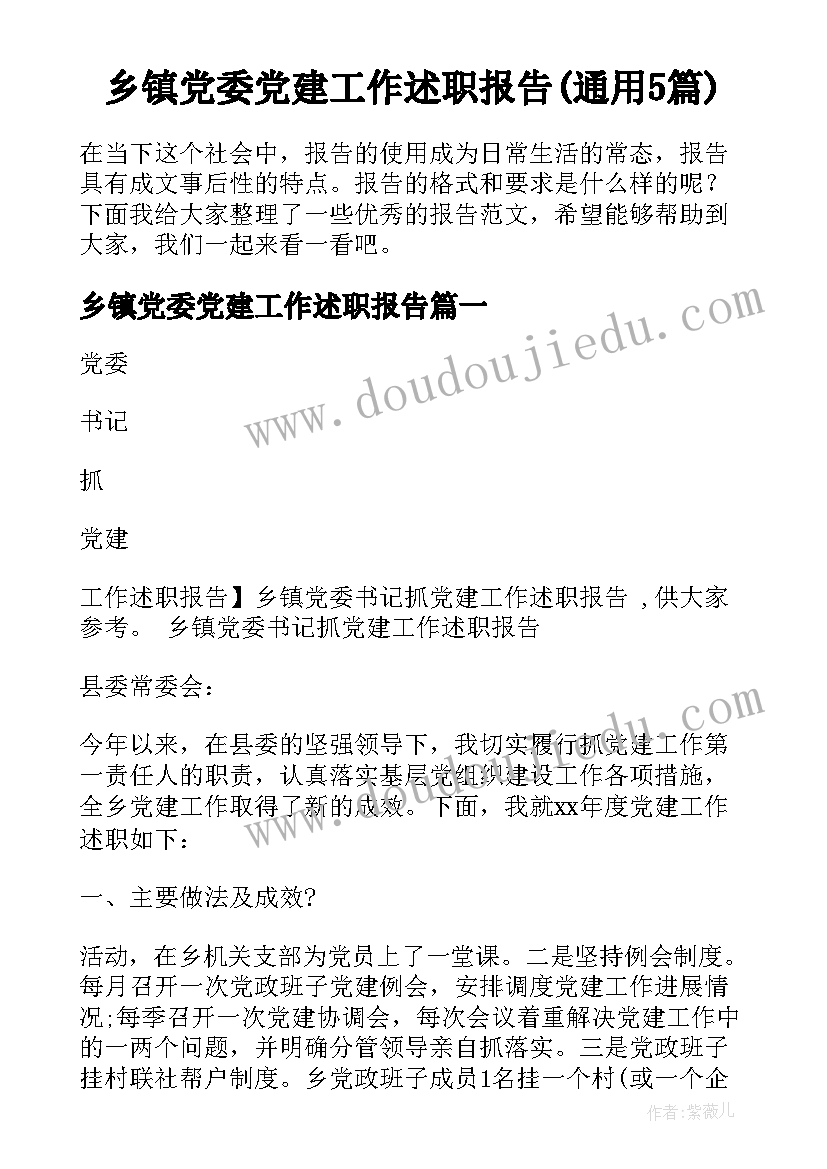 乡镇党委党建工作述职报告(通用5篇)