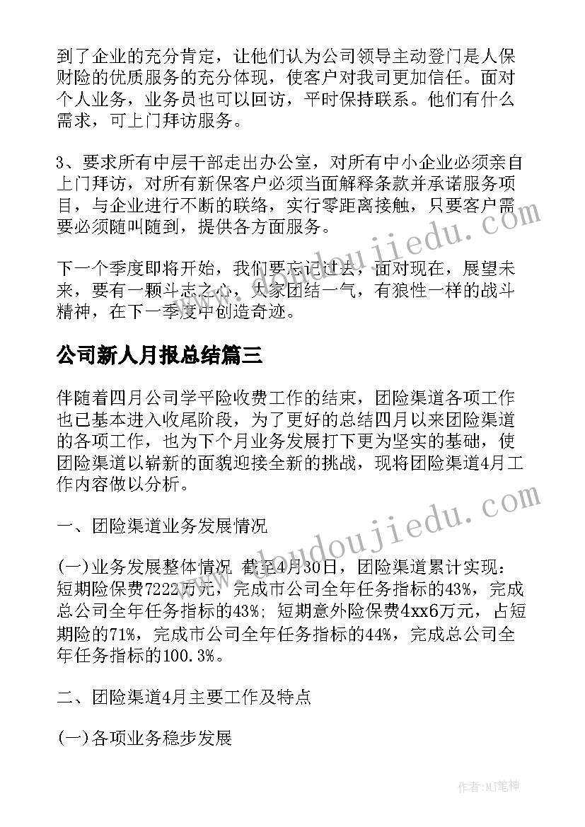 公司新人月报总结(模板5篇)