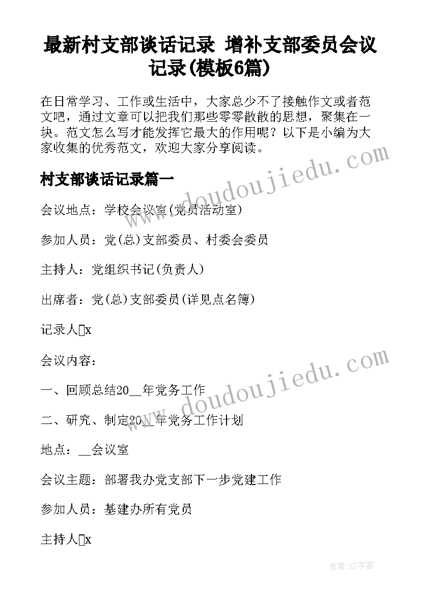 最新村支部谈话记录 增补支部委员会议记录(模板6篇)