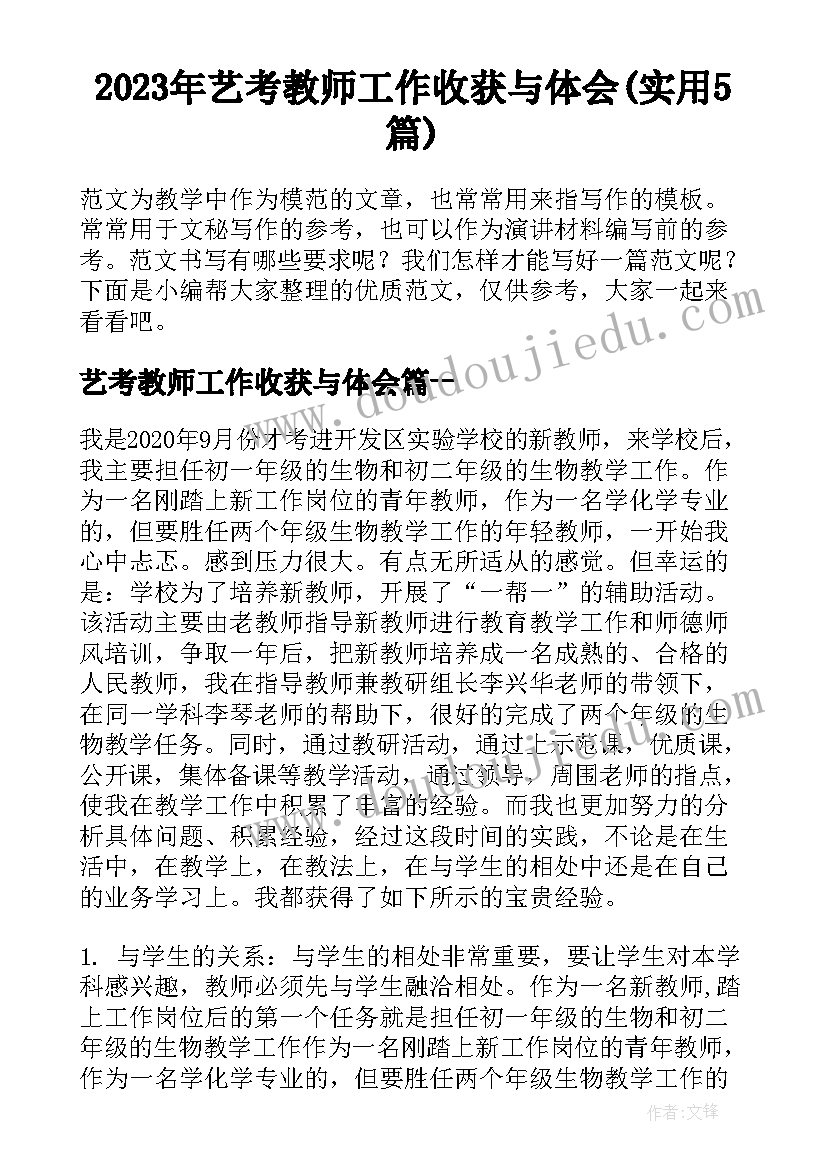 2023年艺考教师工作收获与体会(实用5篇)