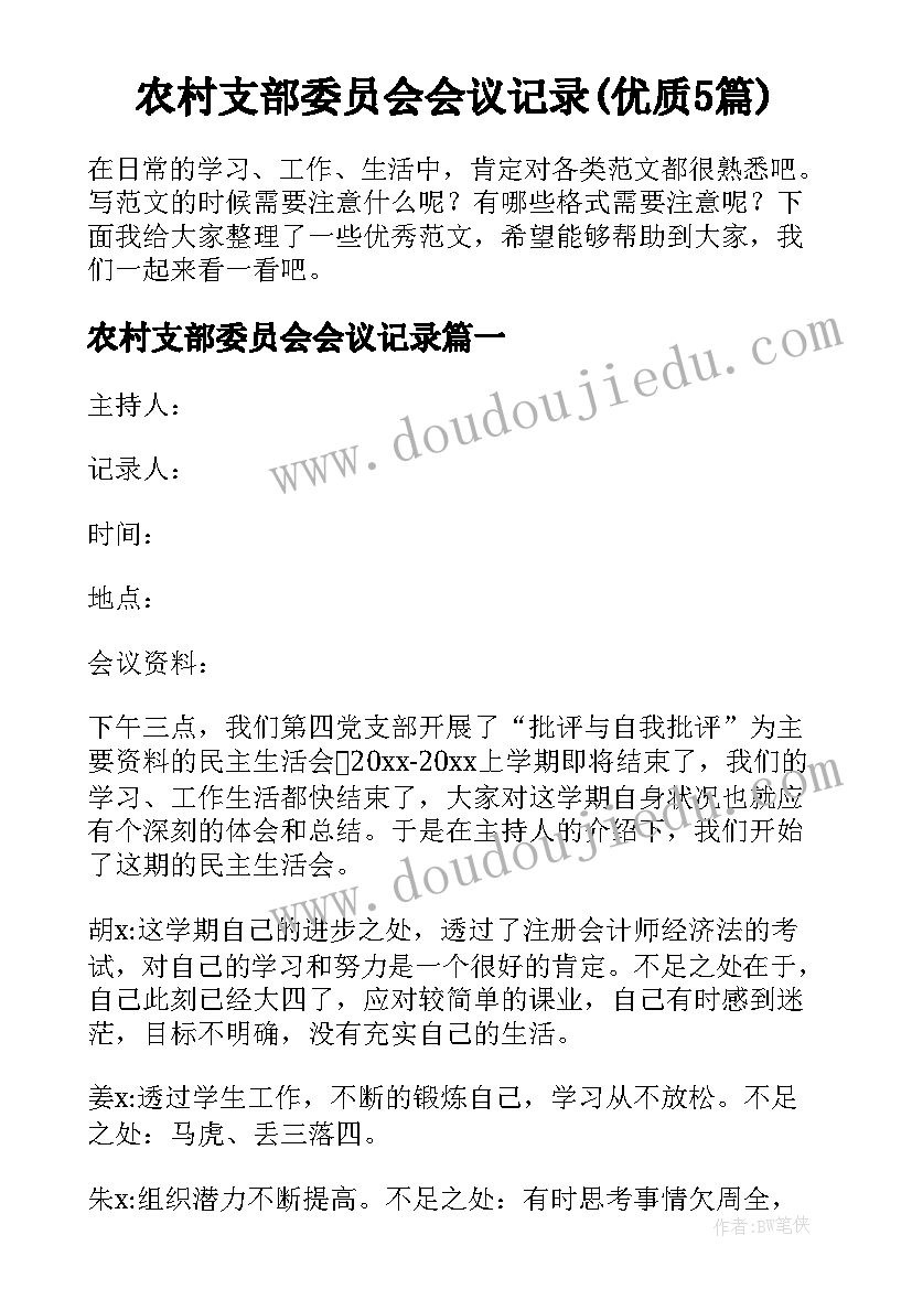 农村支部委员会会议记录(优质5篇)