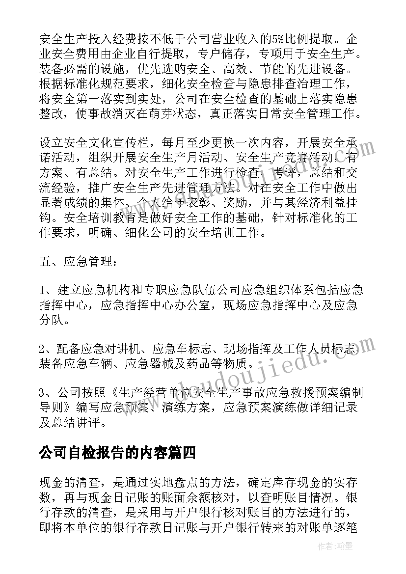 公司自检报告的内容(优质5篇)