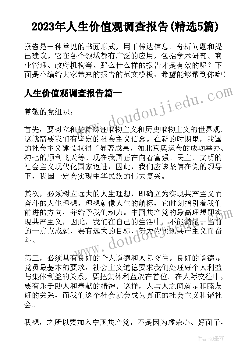 2023年人生价值观调查报告(精选5篇)