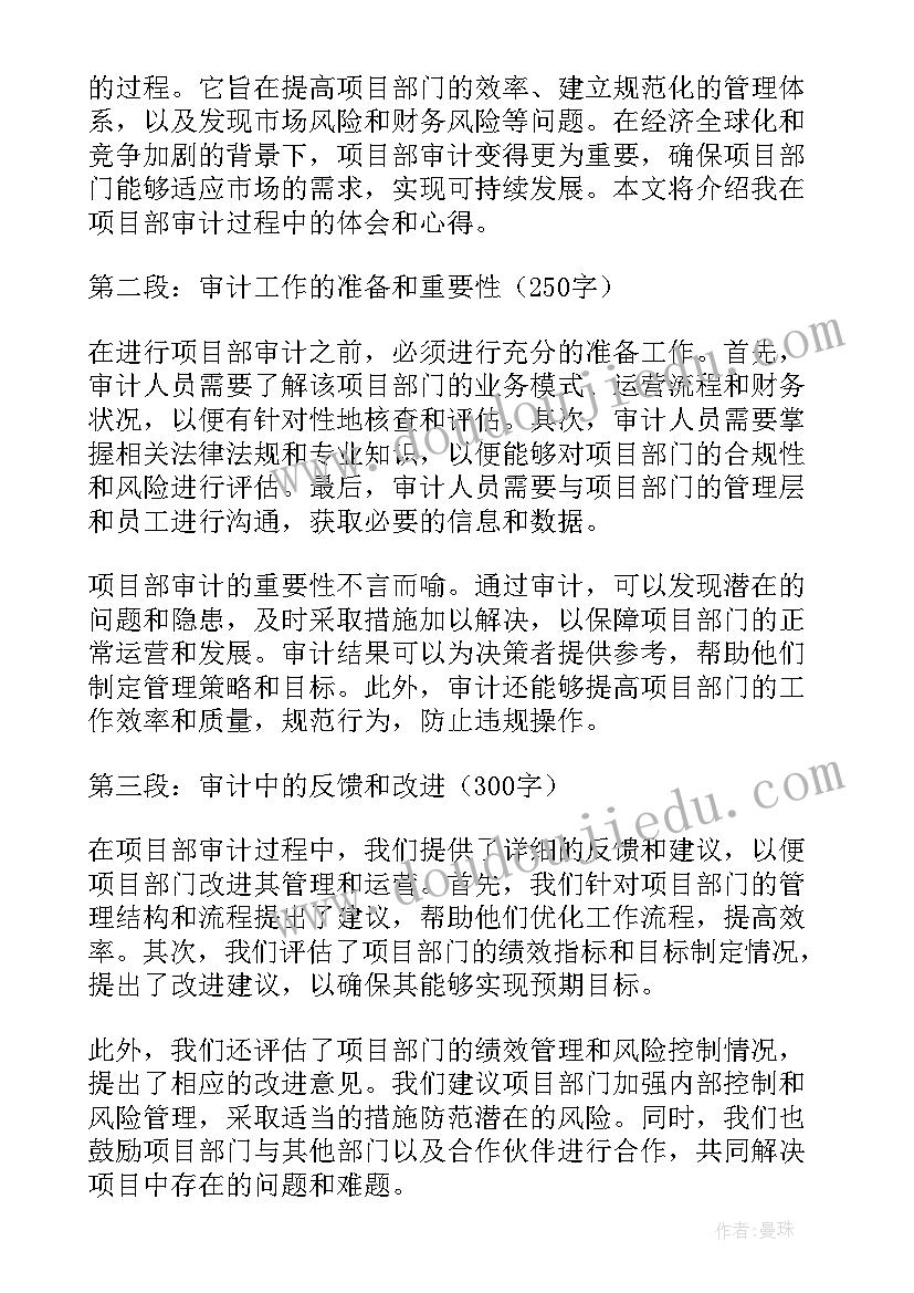 项目部年度计划 项目部审计心得体会(模板9篇)