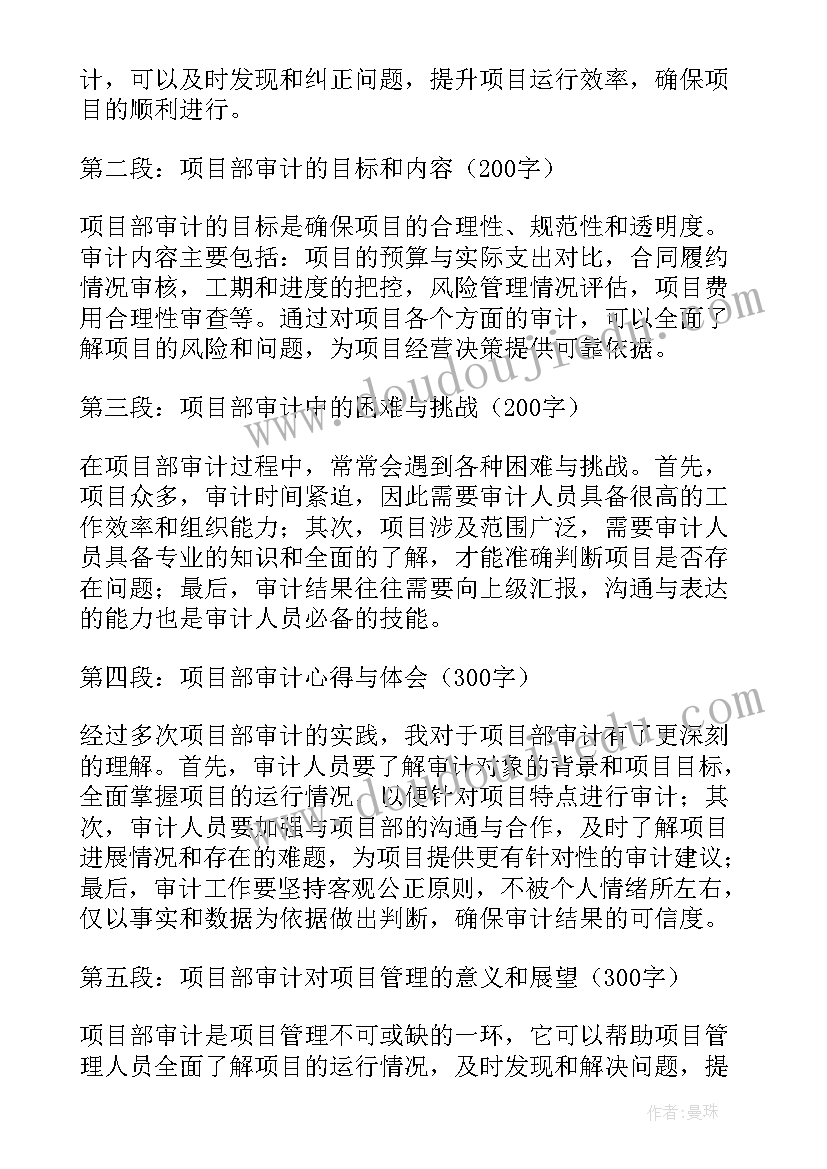 项目部年度计划 项目部审计心得体会(模板9篇)