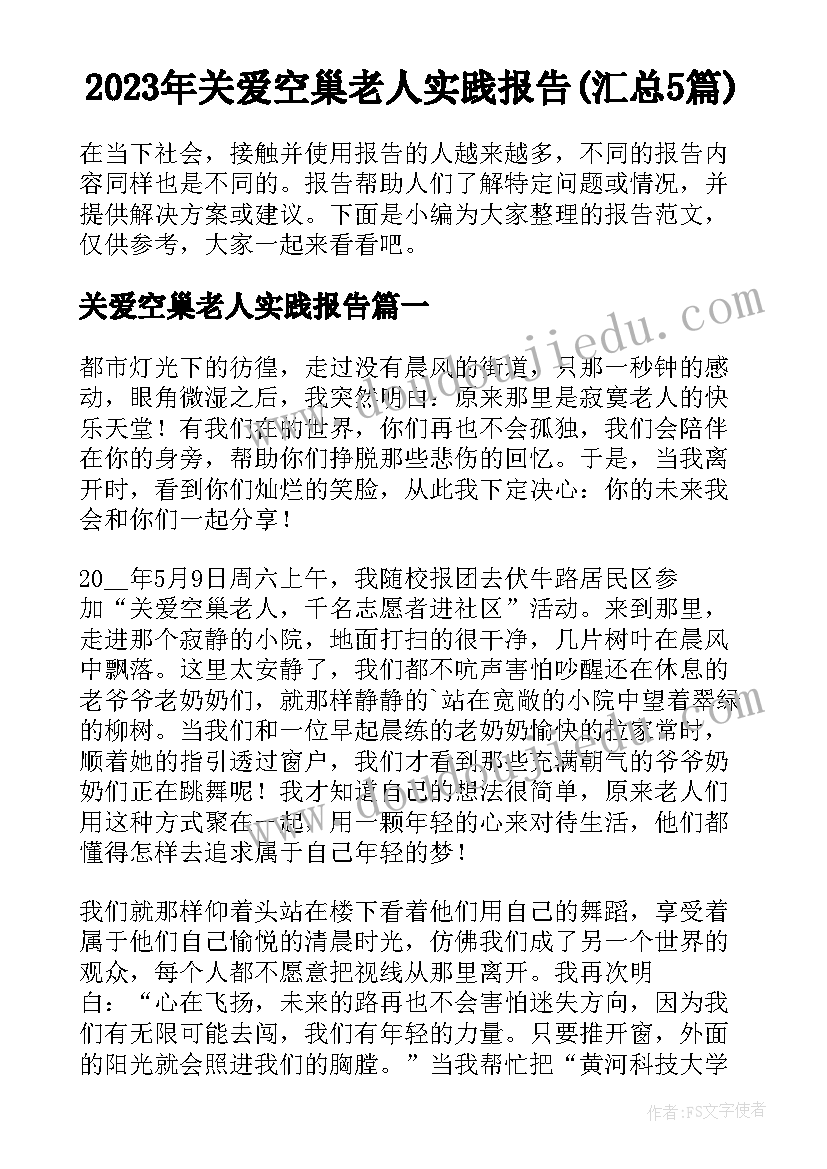 2023年关爱空巢老人实践报告(汇总5篇)