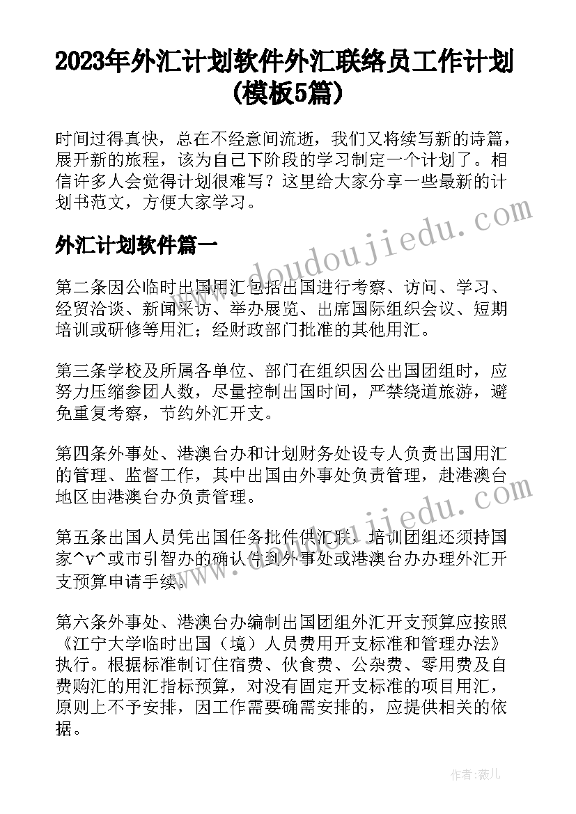 2023年外汇计划软件 外汇联络员工作计划(模板5篇)