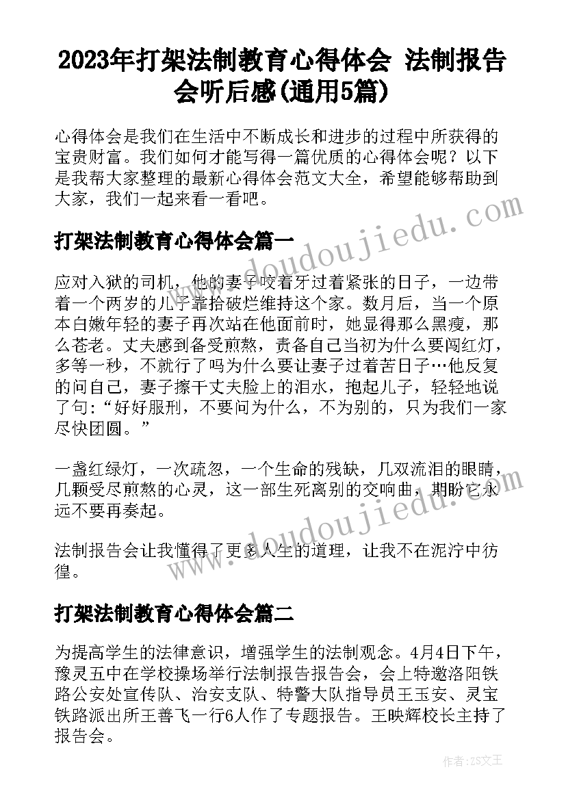 2023年打架法制教育心得体会 法制报告会听后感(通用5篇)