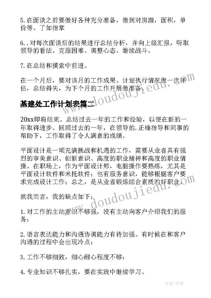 2023年基建处工作计划表(优秀10篇)