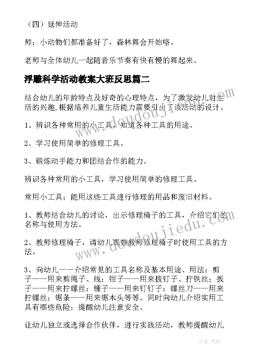 最新浮雕科学活动教案大班反思(汇总10篇)