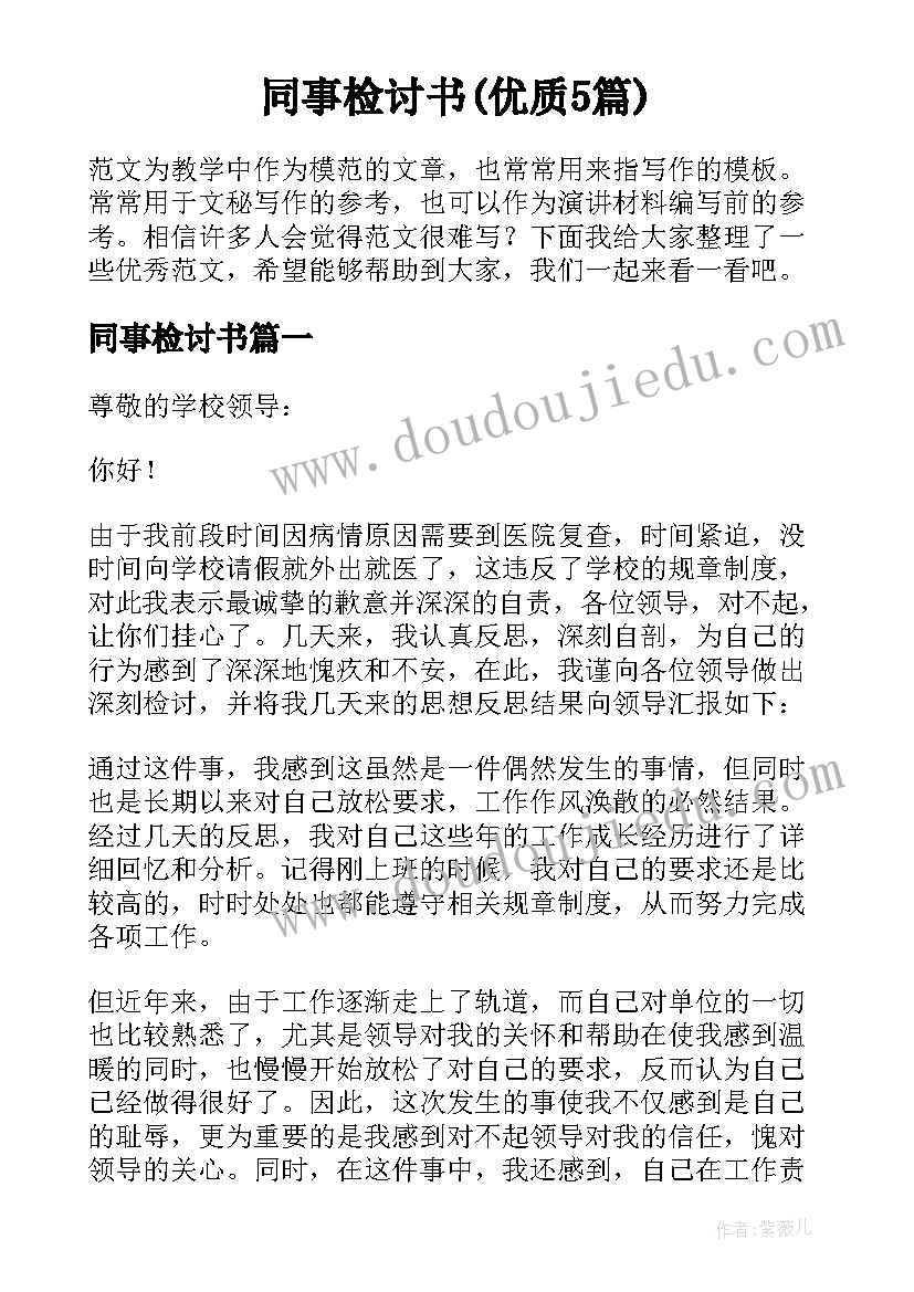 同事检讨书(优质5篇)